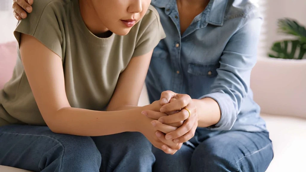 Parent providing emotional support to a child experiencing anxiety and stress